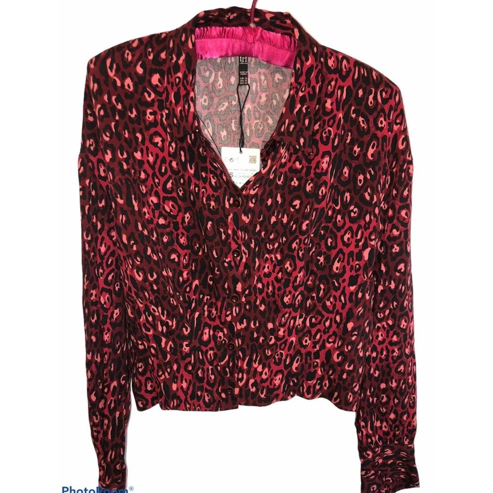 Zara TRF Leopard Button Up Crop Top Shirt XS NEW